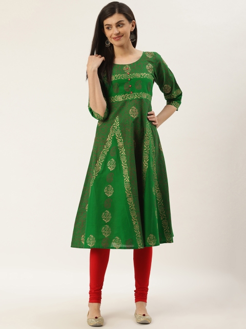 

Varkha Fashion Women Green & Maroon Block Print A-Line Kurta