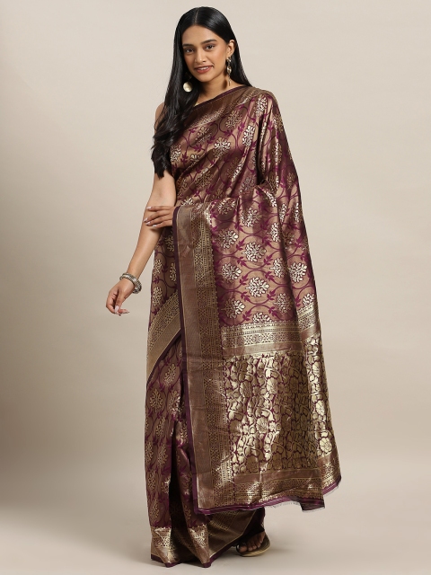 

KALINI Burgundy & Gold-Toned Art Silk Woven Design Banarasi Saree