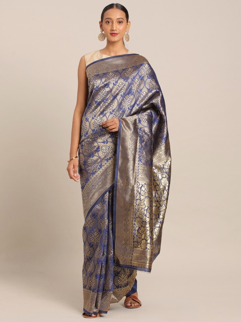 

KALINI Navy Blue & Gold-Toned Art Silk Woven Design Banarasi Saree