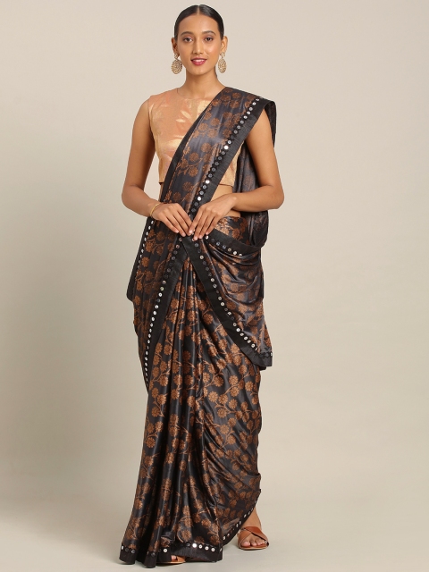 

KALINI Black & Gold-Toned Silk Blend Embellished Mysore Silk Saree