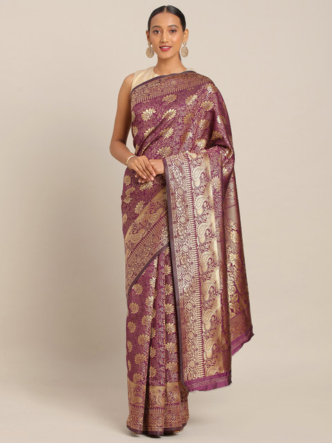 

KALINI Burgundy & Gold-Toned Art Silk Woven Design Banarasi Saree