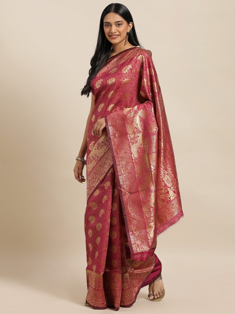 

KALINI Rust Pink & Gold-Toned Art Silk Woven Design Banarasi Saree