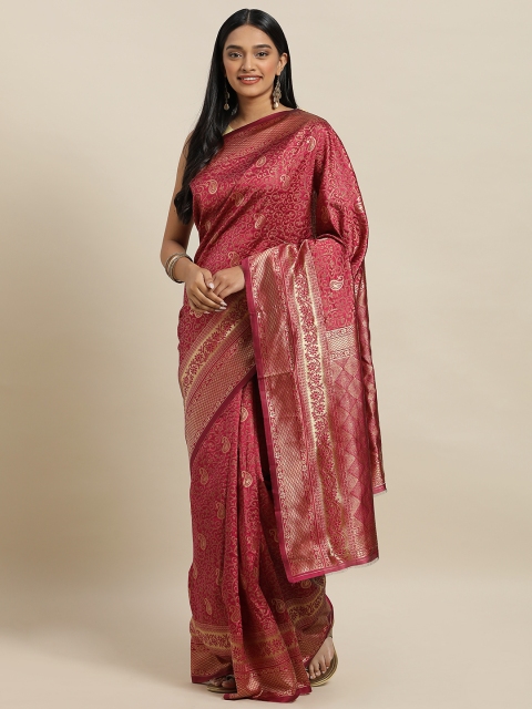 

KALINI Rust Pink & Gold-Toned Art Silk Woven Design Banarasi Saree