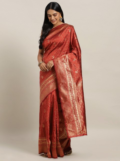 

KALINI Red & Gold-Toned Art Silk Woven Design Banarasi Saree