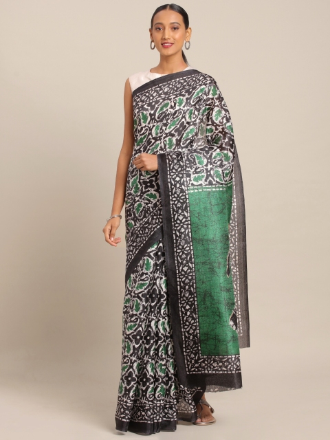 

KALINI Black & White Cotton Blend Printed Khadi Saree