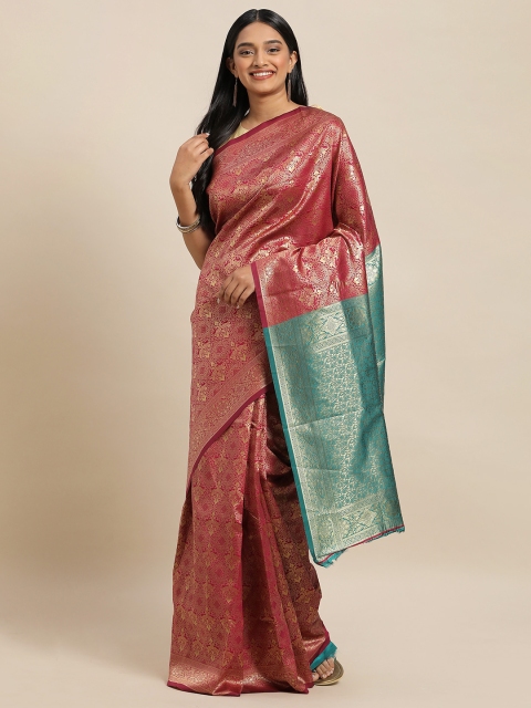 

KALINI Rust Pink & Gold-Toned Art Silk Woven Design Banarasi Saree