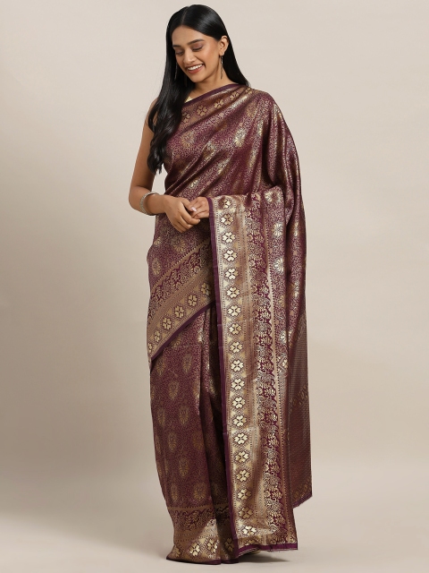 

KALINI Burgundy & Gold-Toned Art Silk Woven Design Banarasi Saree