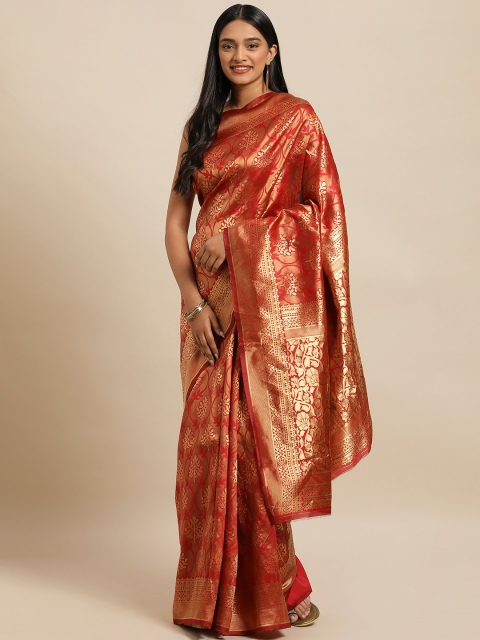 

KALINI Red & Gold-Toned Art Silk Woven Design Banarasi Saree