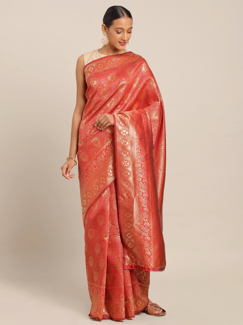

KALINI Orange & Gold-Toned Art Silk Woven Design Banarasi Saree