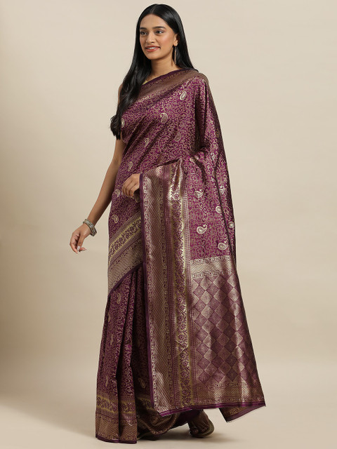 

KALINI Burgundy & Gold-Toned Art Silk Woven Design Banarasi Saree
