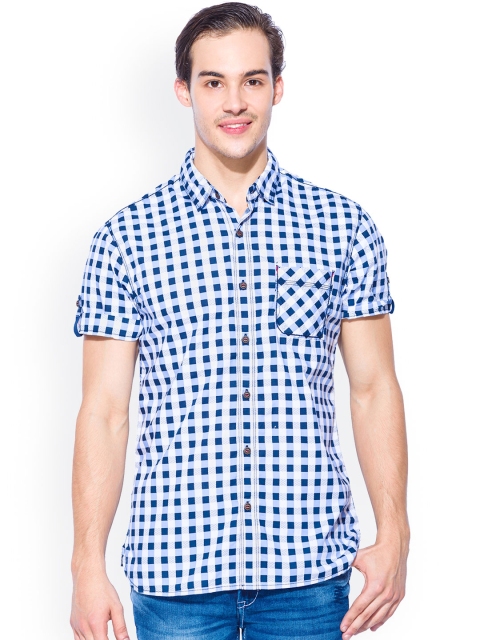 

Mufti White & Blue Checked Slim Fit Casual Shirt