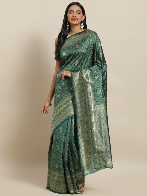 

KALINI Green & Gold-Coloured Art Silk Woven Design Banarasi Saree