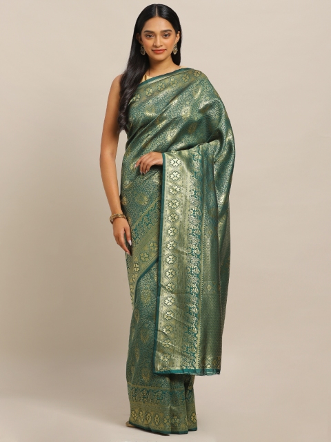 

KALINI Green & Gold-Toned Art Silk Woven Design Banarasi Saree