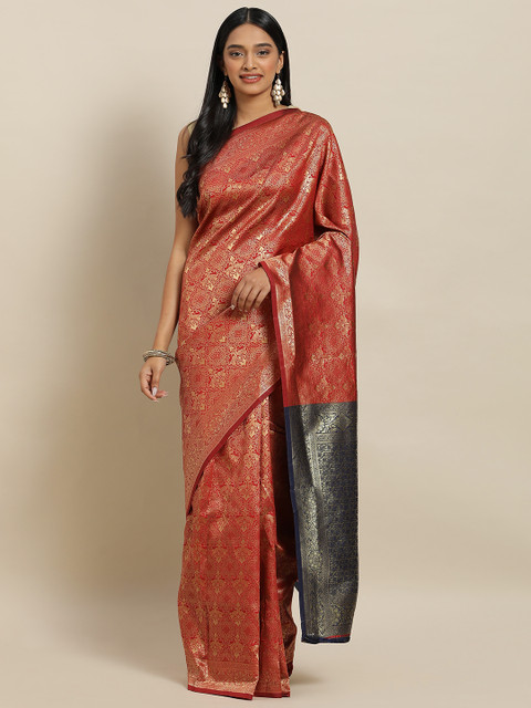 

KALINI Red & Gold-Toned Art Silk Woven Design Banarasi Saree
