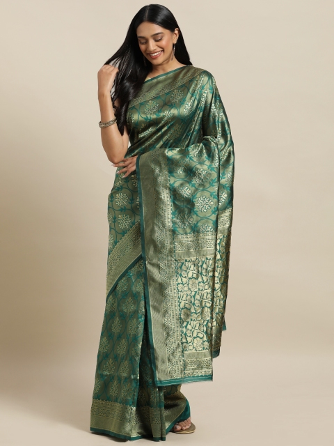 

KALINI Green & Gold-Toned Art Silk Woven Design Banarasi Saree