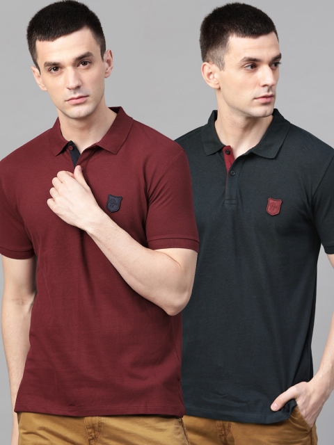 

Roadster Men Pack Of 2 Solid Polo Collar Pure Cotton T-shirt, Maroon