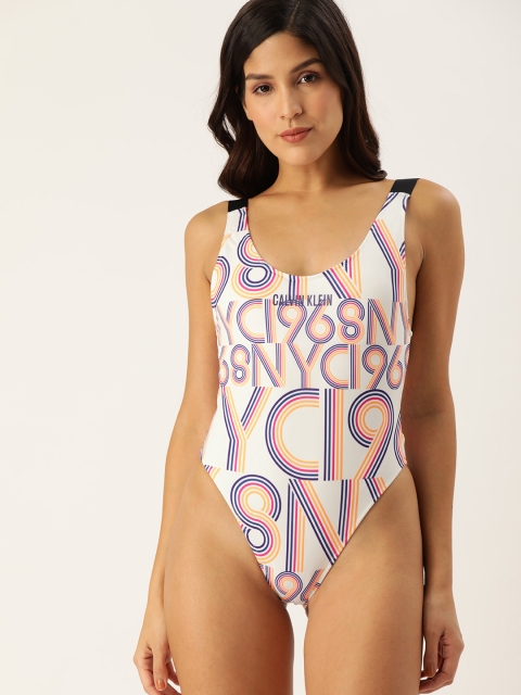 

Calvin Klein Underwear Women White & Navy Blue Printed Swimsuit KW009810K9