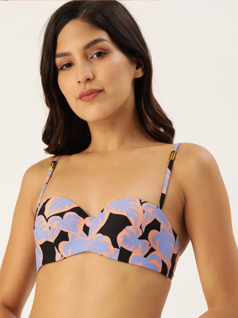 

Calvin Klein Underwear Women Black & Violet Printed Swim Bikini Bandeau Top