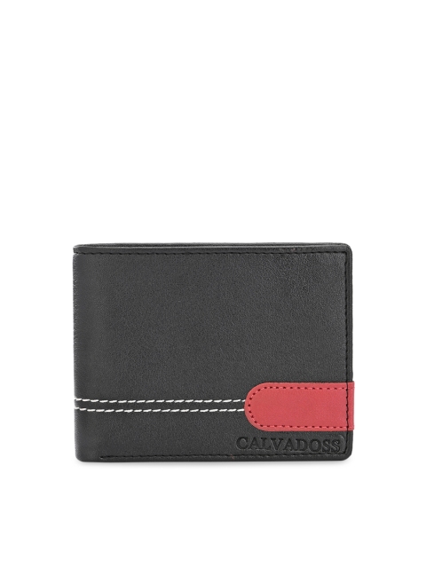 

Calvadoss Men Black & Red Solid Two Fold Wallet