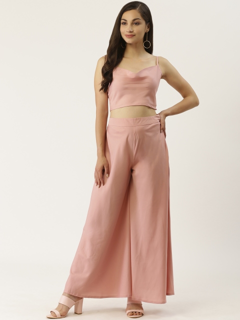 

Besiva Women Peach-Coloured Solid Crop Top with Palazzos