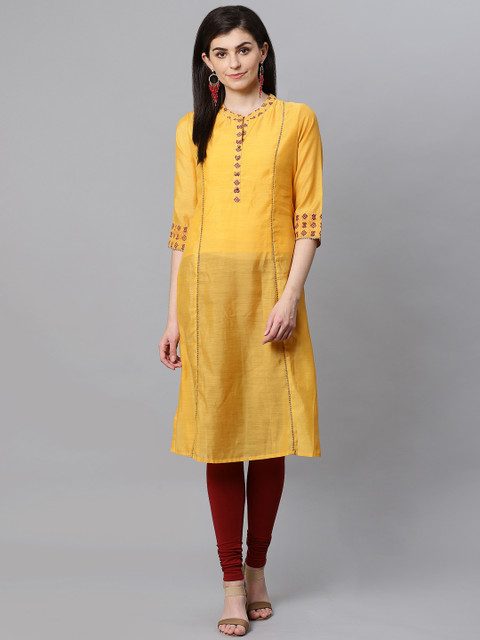 

Kifahari Women Mustard Yellow Solid Straight Kurta