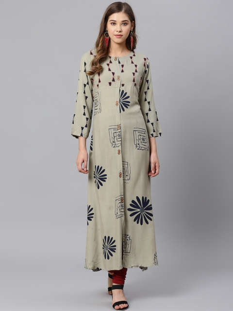 

Kifahari Women Grey & Navy Blue Printed Straight Kurta