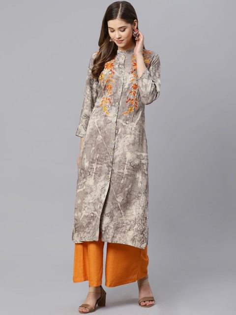 

Kifahari Women Taupe & Orange Printed Straight Kurta