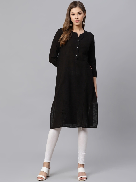 

Kifahari Women Black Solid Straight Kurta
