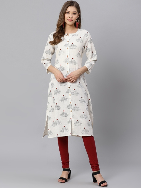 

Kifahari Women White & Black Block Print Straight Kurta