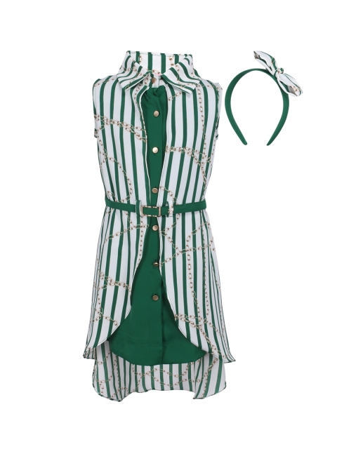 

CUTECUMBER Girls Green & White Striped Shirt Dress