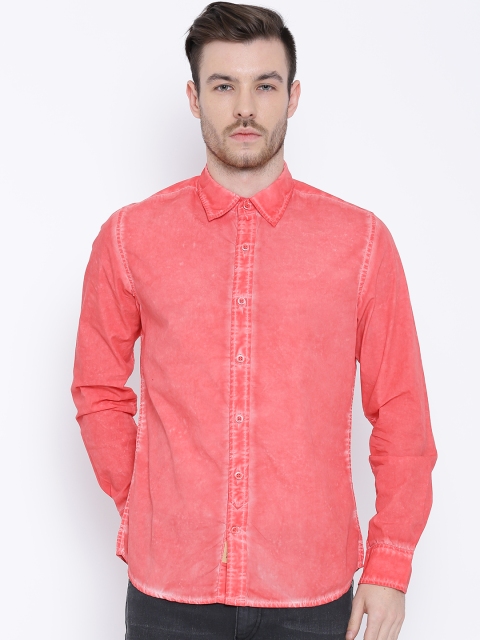 

United Colors of Benetton Coral Orange Washed Casual Shirt
