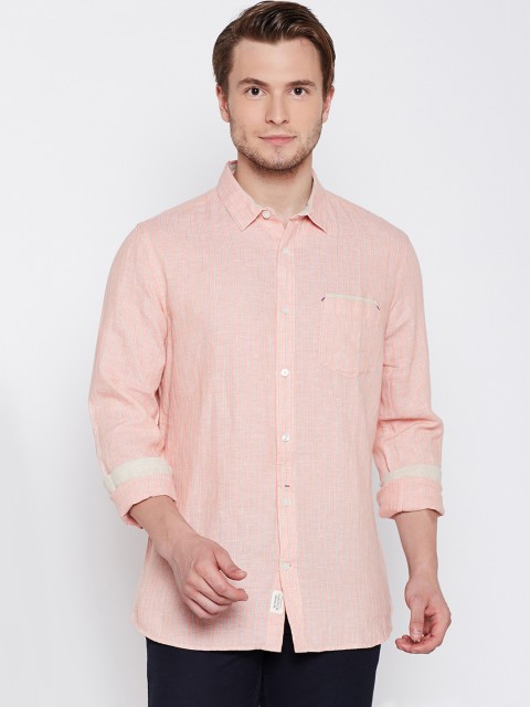 

United Colors of Benetton Men Peach-Coloured Striped Casual Shirt