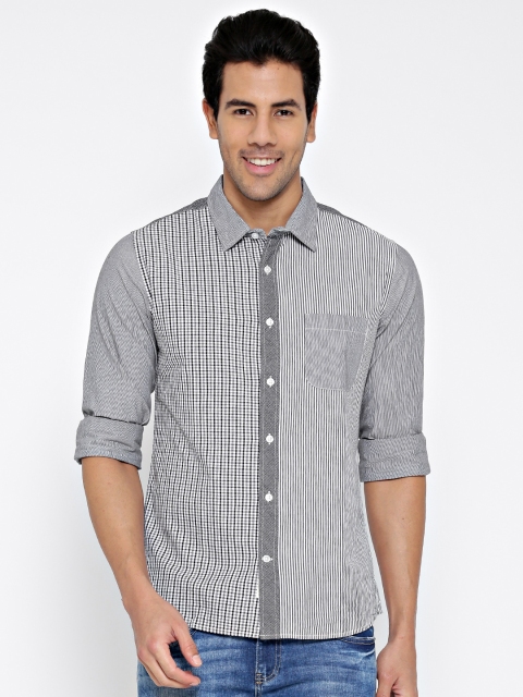 

United Colors of Benetton Grey & White Checked & Striped Casual Shirt