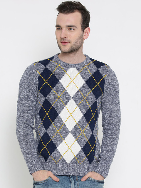 

United Colors of Benetton Navy Argyle Sweater, Navy blue