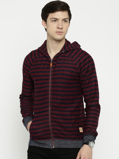 

United Colors of Benetton Maroon Striped Hooded Sweatshirt