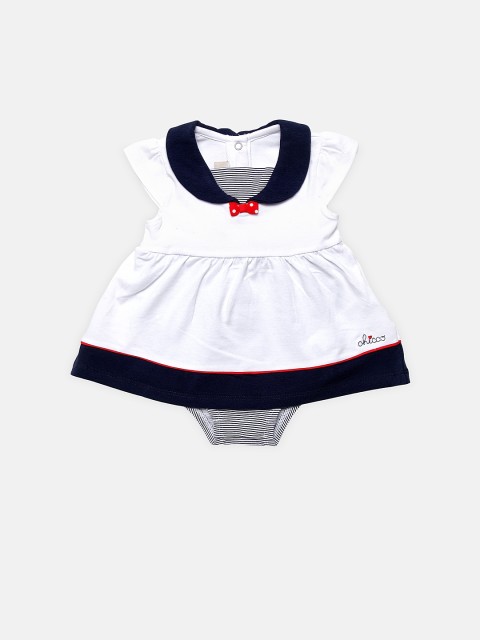 

Chicco Girls White & Navy Blue Colourblocked Fit and Flare Dress