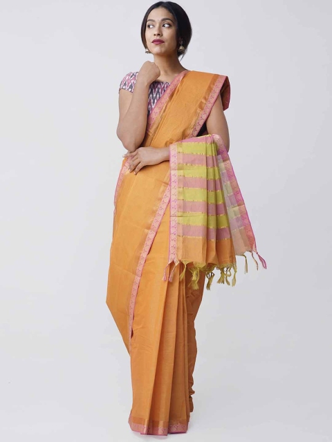 

Unnati Silks Orange & Pink Pure Handloom Cotton Woven Design Venkatgiri Saree