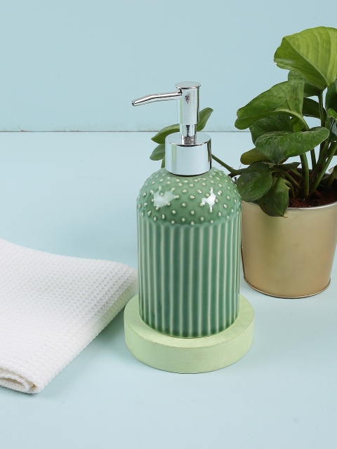 

Chumbak Silver-Toned & Green Striped Tepid Currents Soap Dispenser