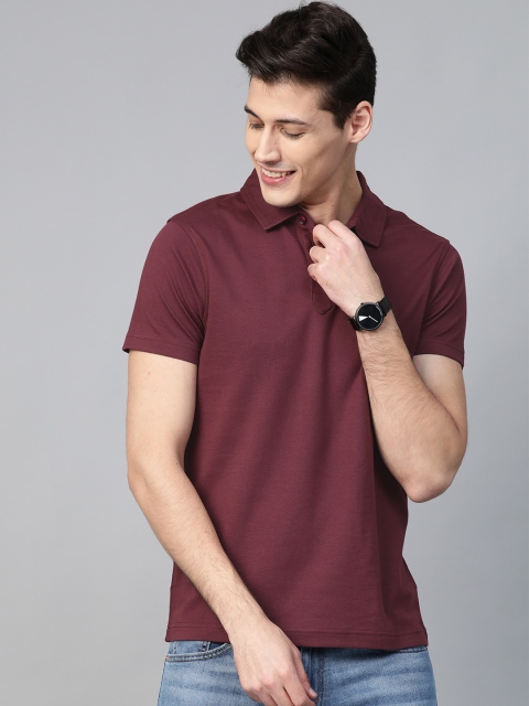 

Mast & Harbour Men Burgundy Solid Polo Collar T-shirt