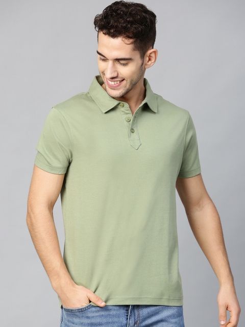 

Mast Harbour Men Olive Green Solid Polo Collar Pure Cotton T-shirt