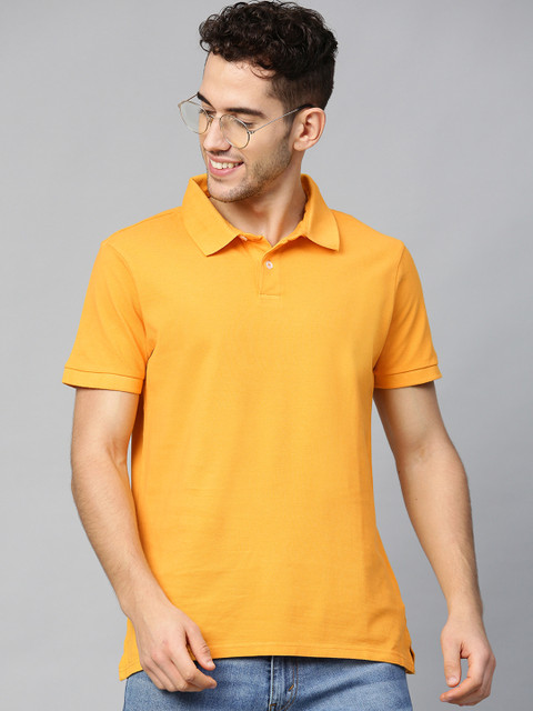 

Mast Harbour Men Mustard Yellow Solid Polo Collar Pure Cotton T-shirt