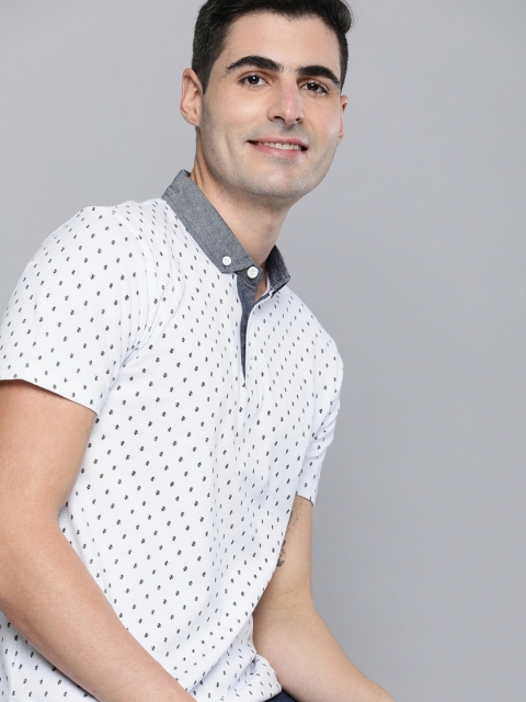 

Mast & Harbour Men White & Black Floral Printed Polo Collar T-shirt