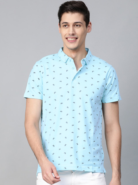 

Mast & Harbour Men Blue & Black Bike Print Polo Collar T-shirt