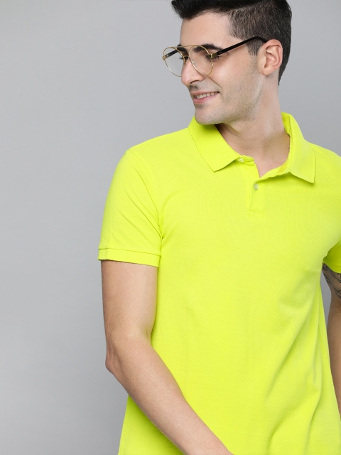 

Mast Harbour Men Fluorescent Green Solid Polo Collar Pure Cotton T-shirt