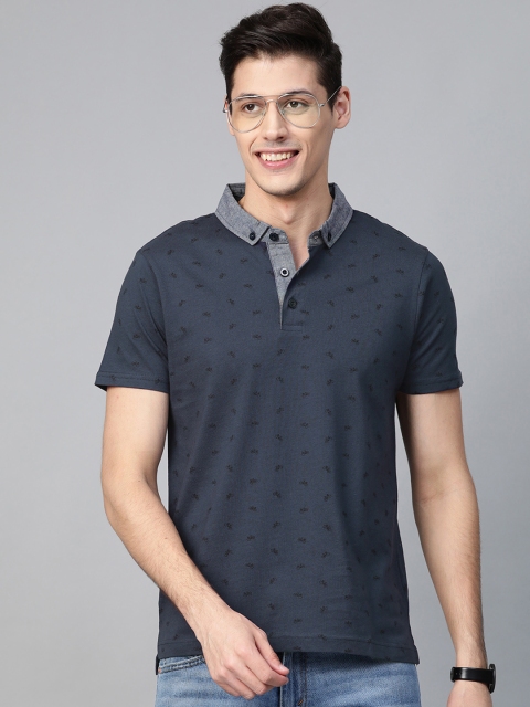 

Mast & Harbour Men Navy Blue & Black Bike Print Polo Collar T-shirt
