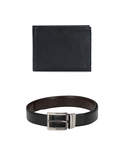 

Calvadoss Men Black Solid Premium Belt and Wallet Set