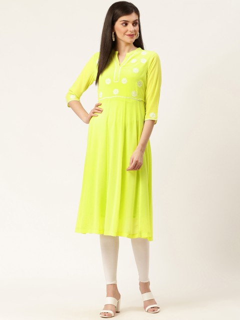 

Moda Rapido Women Fluorescent Green Yoke Design A-Line Kurta