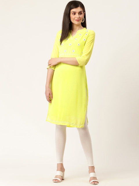 

Moda Rapido Women Fluorescent Green Yoke Design Straight Kurta
