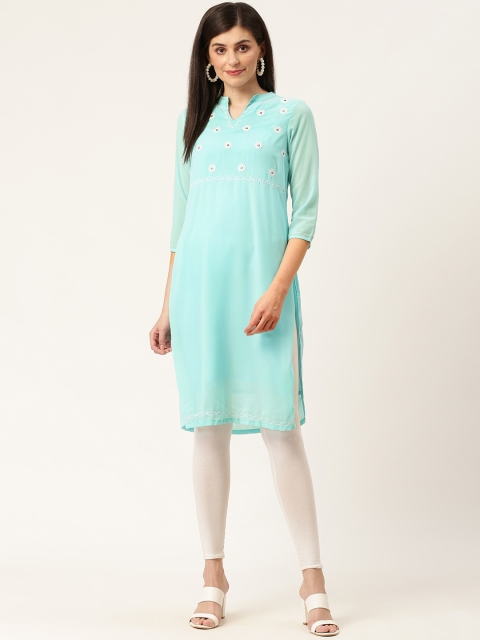 

Moda Rapido Women Blue Yoke Design Straight Kurta