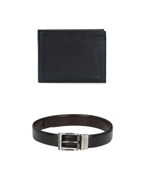 

Calvadoss Men Black Solid Premium Belt and Wallet Set